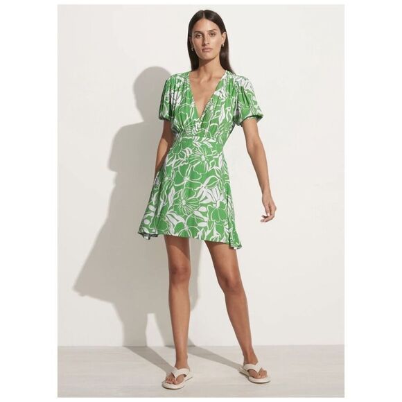Anthropologie Faithfull the Brand La Castella Mini Dress Floral Print Green Sz 4 - Picture 1 of 11